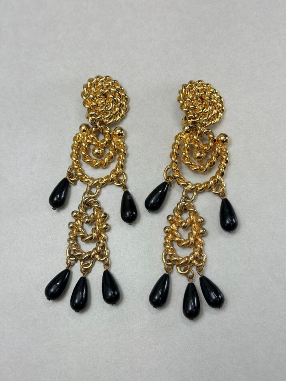 Vintage Signed Blanca Dramatic Oversized Black Drop Runway Dangle Earrings - Picture 6 of 9